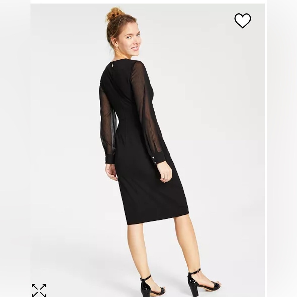 Tommy Hilfiger sheer sleeve asymmetrical black dress.